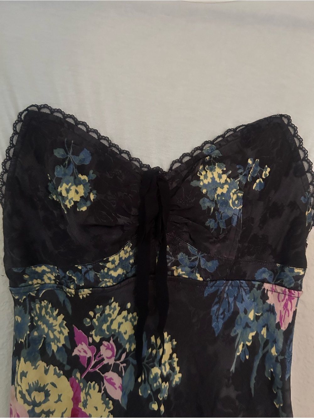 Anthropologie Black Floral Slip Midi Dress with Pink Rose Print - Picture 3 of 6